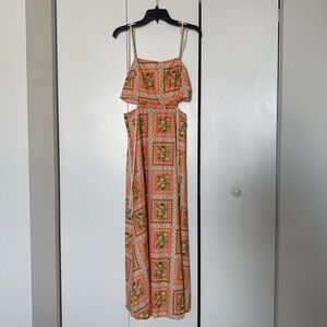 Amazon Orange and Green Ruffled Tiered Maxi Sundress